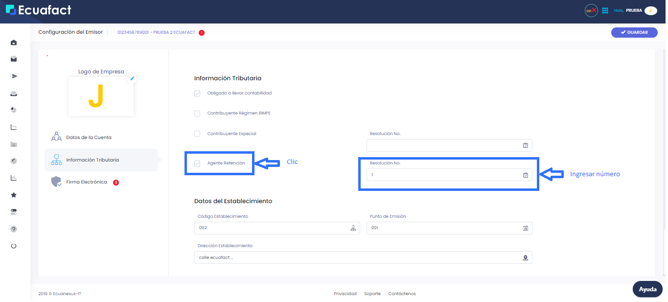Instrucciones para configurar como Agente de Retención